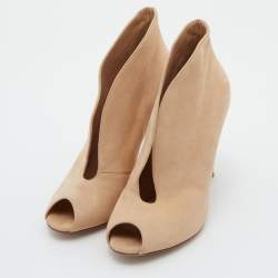 Pre Owned Gianvito Rossi Beige Suede Vamp Peep Toe Booties Size 38