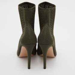 Pre Owned Gianvito Rossi Army Green Knit Fabric Vires Peep Toe Booties Size 40