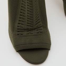 Pre Owned Gianvito Rossi Army Green Knit Fabric Vires Peep Toe Booties Size 40