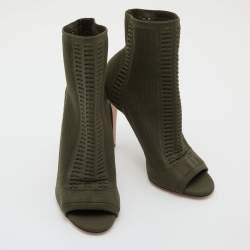 Pre Owned Gianvito Rossi Army Green Knit Fabric Vires Peep Toe Booties Size 40