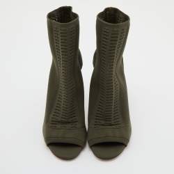 Pre Owned Gianvito Rossi Army Green Knit Fabric Vires Peep Toe Booties Size 40