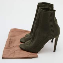 Pre Owned Gianvito Rossi Army Green Knit Fabric Vires Peep Toe Booties Size 40
