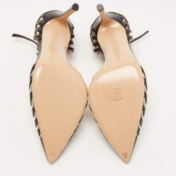 Pre Owned Gianvito Rossi Black Leather and PVC Caged Ankle Strap Pumps Size 39