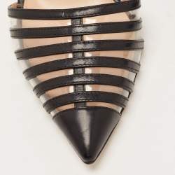 Pre Owned Gianvito Rossi Black Leather and PVC Caged Ankle Strap Pumps Size 39