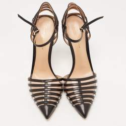 Pre Owned Gianvito Rossi Black Leather and PVC Caged Ankle Strap Pumps Size 39
