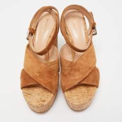 Gianvito Rossi Brown Suede Cork Platform Ankle Strap Sandals Size 39