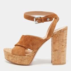 Gianvito Rossi Brown Suede Cork Platform Ankle Strap Sandals Size 39
