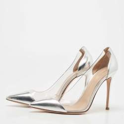 Pre Owned Gianvito Rossi Silver Leather and PVC Plexi Pumps Size 40.5