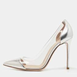 Pre Owned Gianvito Rossi Silver Leather and PVC Plexi Pumps Size 40.5