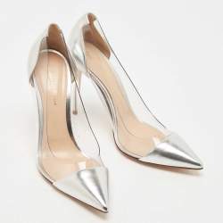 Pre Owned Gianvito Rossi Silver Leather and PVC Plexi Pumps Size 40.5