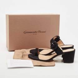 Pre Owned Gianvito Rossi Black Suede Toe Ring Block Heel Slide Sandals Size 38