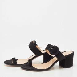 Pre Owned Gianvito Rossi Black Suede Toe Ring Block Heel Slide Sandals Size 38