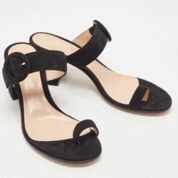 Pre Owned Gianvito Rossi Black Suede Toe Ring Block Heel Slide Sandals Size 38