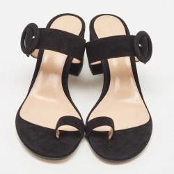 Pre Owned Gianvito Rossi Black Suede Toe Ring Block Heel Slide Sandals Size 38