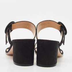 Pre Owned Gianvito Rossi Black Suede Toe Ring Block Heel Slide Sandals Size 38