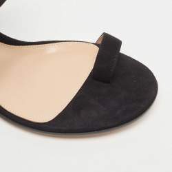 Pre Owned Gianvito Rossi Black Suede Toe Ring Block Heel Slide Sandals Size 38