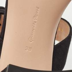 Pre Owned Gianvito Rossi Black Suede Toe Ring Block Heel Slide Sandals Size 38