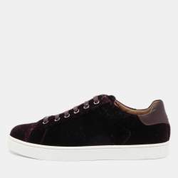 Pre Owned Gianvito Rossi Burgundy Velvet Low Top Sneakers Size 36