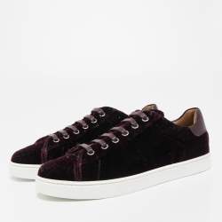 Pre Owned Gianvito Rossi Burgundy Velvet Low Top Sneakers Size 36