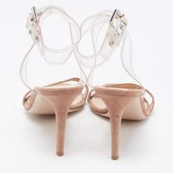 Pre Owned Gianvito Rossi Dusty Pink Suede and PVC Ankle Strap Sandals Size 39.5