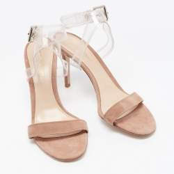 Pre Owned Gianvito Rossi Dusty Pink Suede and PVC Ankle Strap Sandals Size 39.5