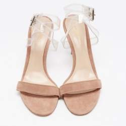 Pre Owned Gianvito Rossi Dusty Pink Suede and PVC Ankle Strap Sandals Size 39.5