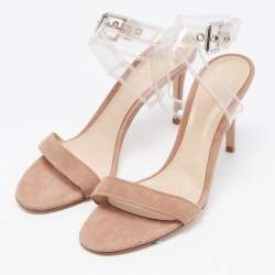 Pre Owned Gianvito Rossi Dusty Pink Suede and PVC Ankle Strap Sandals Size 39.5