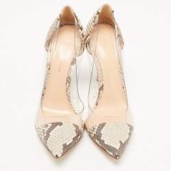 Pre Owned Gianvito Rossi Two Tone Python and PVC Plexi Pumps Size 38.5