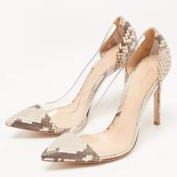 Pre Owned Gianvito Rossi Two Tone Python and PVC Plexi Pumps Size 38.5