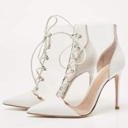 Pre Owned Gianvito Rossi White Leather and PVC Icon Ankle Booties Size 38.5