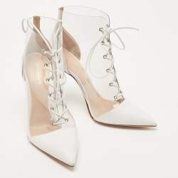 Pre Owned Gianvito Rossi White Leather and PVC Icon Ankle Booties Size 38.5