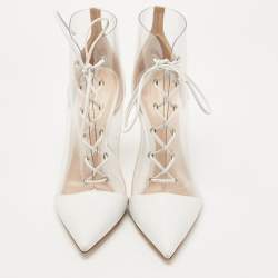 Pre Owned Gianvito Rossi White Leather and PVC Icon Ankle Booties Size 38.5