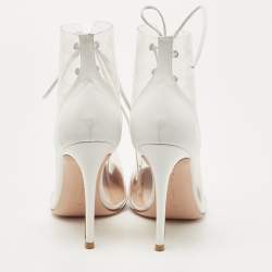 Pre Owned Gianvito Rossi White Leather and PVC Icon Ankle Booties Size 38.5