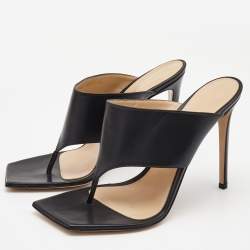 Pre Owned Gianvito Rossi Black Leather Thong Slide Sandals Size 40.5