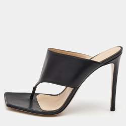 Pre Owned Gianvito Rossi Black Leather Thong Slide Sandals Size 40.5