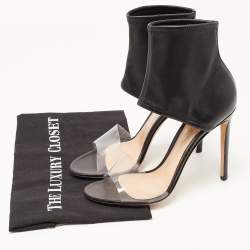 Pre Owned Gianvito Rossi Black Leather and PVC Ankle Cuff Sandals Size 38