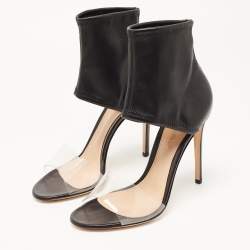 Pre Owned Gianvito Rossi Black Leather and PVC Ankle Cuff Sandals Size 38