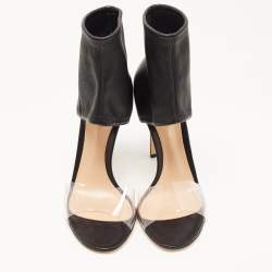 Pre Owned Gianvito Rossi Black Leather and PVC Ankle Cuff Sandals Size 38