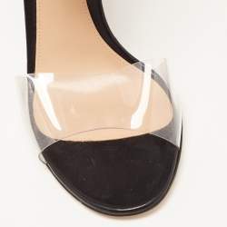 Pre Owned Gianvito Rossi Black Leather and PVC Ankle Cuff Sandals Size 38