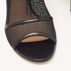 Pre Owned Gianvito Rossi Black Mesh and Leather Idol Open-Toe Ankle Boots Size 37.5