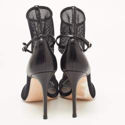Pre Owned Gianvito Rossi Black Mesh and Leather Idol Open-Toe Ankle Boots Size 37.5