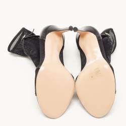 Pre Owned Gianvito Rossi Black Mesh and Leather Idol Open-Toe Ankle Boots Size 37.5