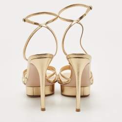 Pre Owned Gianvito Rossi Gold Leather Strappy Platform Heels Sandals Size 38.5