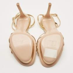 Pre Owned Gianvito Rossi Gold Leather Strappy Platform Heels Sandals Size 38.5