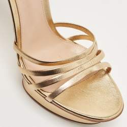 Pre Owned Gianvito Rossi Gold Leather Strappy Platform Heels Sandals Size 38.5