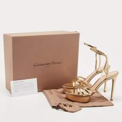 Pre Owned Gianvito Rossi Gold Leather Strappy Platform Heels Sandals Size 38.5
