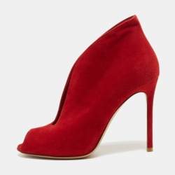 Pre Owned Gianvito Rossi Red Suede Vamp Pumps Size 38