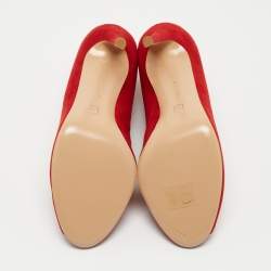 Pre Owned Gianvito Rossi Red Suede Vamp Pumps Size 38