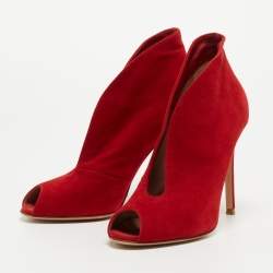 Pre Owned Gianvito Rossi Red Suede Vamp Pumps Size 38