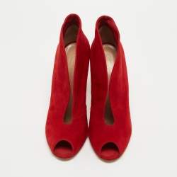 Pre Owned Gianvito Rossi Red Suede Vamp Pumps Size 38